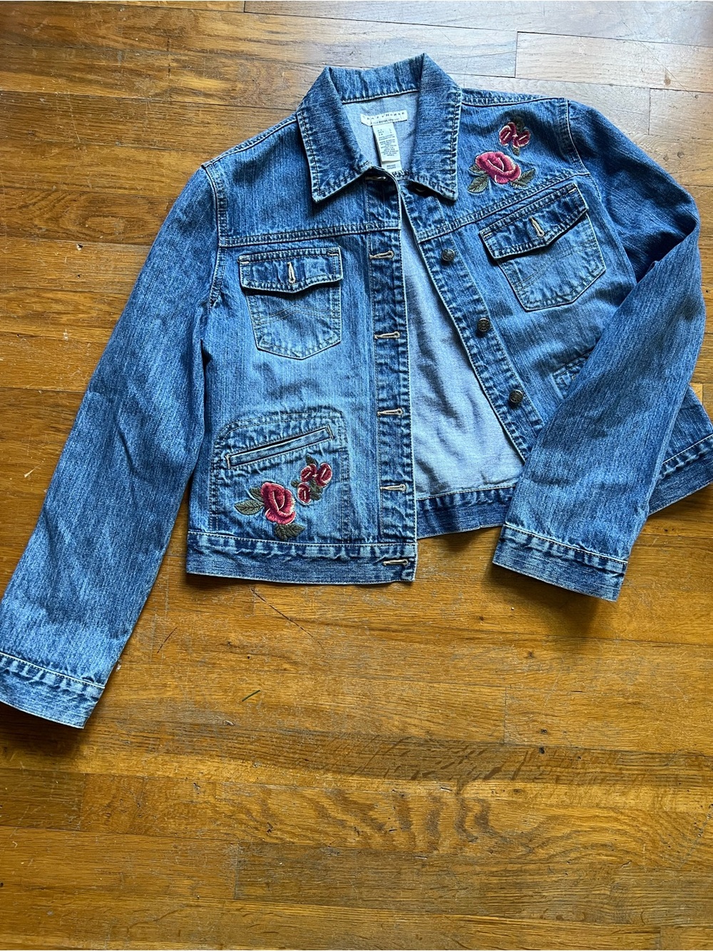 Liz Claiborne Denim Jacket with Rose Embroidery